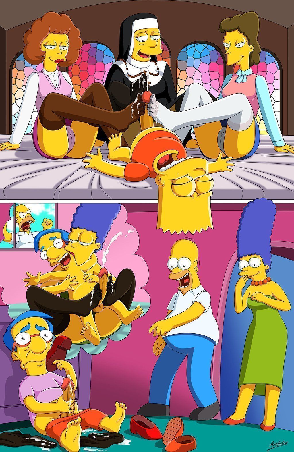 Simpsons Pornô - Bart e as tias safadonas